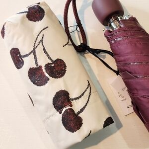 COACH Mini Umbrella NWT Cherry Print Cream/Burgandy UV Protection